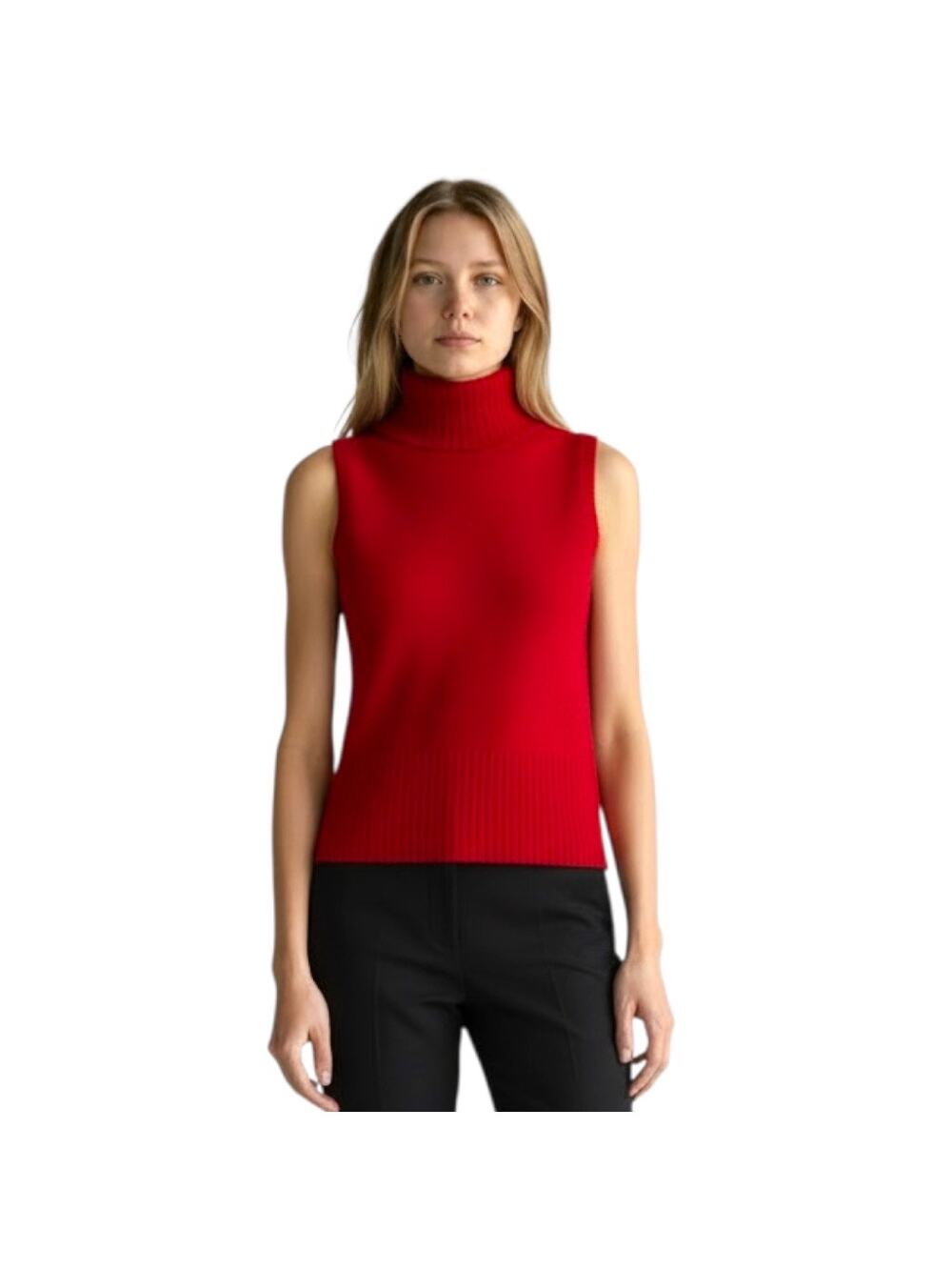 Veronica Beard NWT Red Sleeveless Turtleneck Cashmere Sweater-Medium